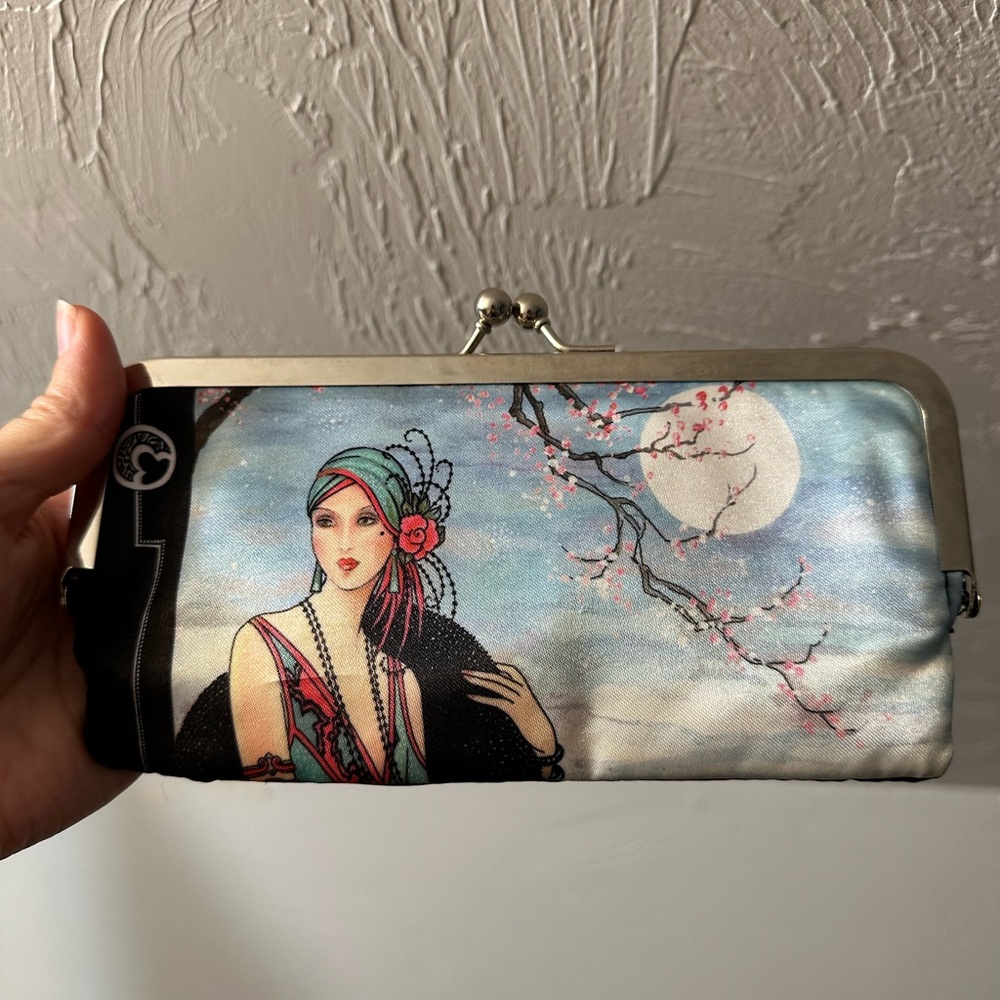 Art Deco Clutch with Woman and Cherry Blossom Design